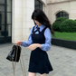 College Style Striped Shirt Fake Short Two Piece Dress Women's New YM2035