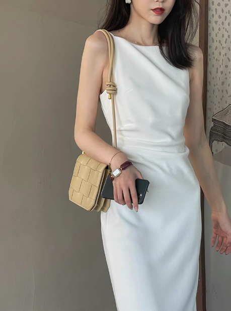 White suspender dress women's sleeveless long white prom dress YM1948