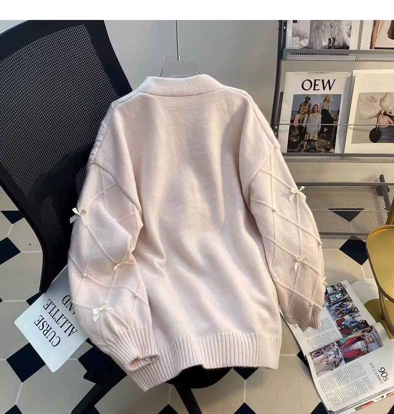 Pink Preppy Style Bow Sweater Cardigan YM2454