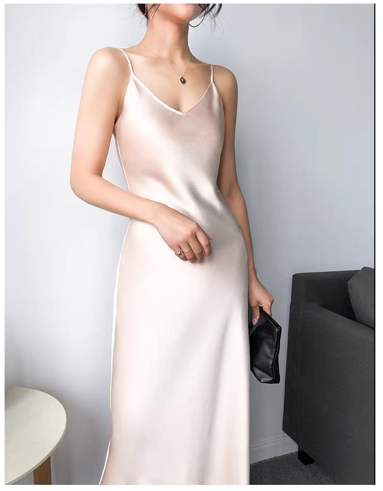 Fashion Spaghetti Straps V Neck Navy Blue Satin Mermaid Long Birthday Party Dress YM2432