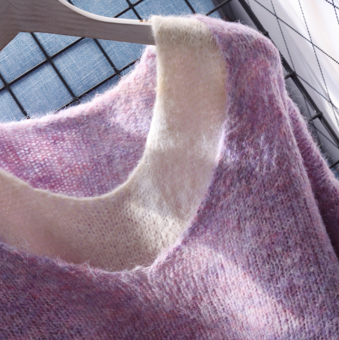 Purple Gentle Style Fake Two-piece Pullover Sweater Women's Loose New Korean Style Ladies Knitted Sweater YM2349