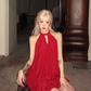 Red Halter Backless Short Prom Dress Birthday Outfits YM2012