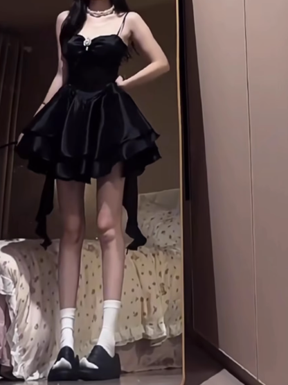 Black Strapless Straps Puffy Short Dress Birthday Princess Dress YM2127