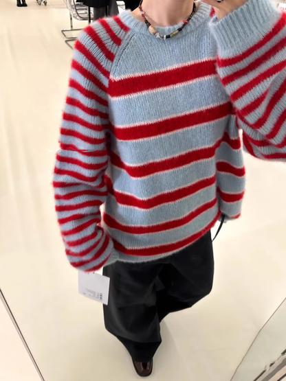 Contrast Color Knit Women's Striped Raglan Pullover Sweater YM1843