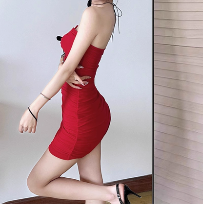 Sexy Strapless Red Sheath Cocktail Dress Short Party Dress YM2196