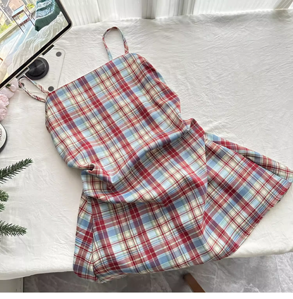 Plaid Suspender Dress A Line Mini Birthday Dress YM2093