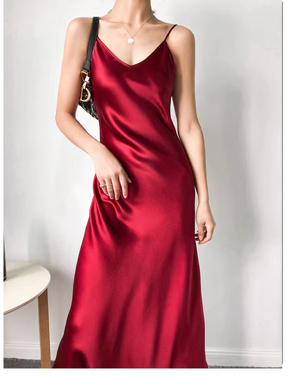 Classy Spaghetti Straps Dark Dreen Satin Mermaid Long Birthday Party Dress Holiday Dress YM2431
