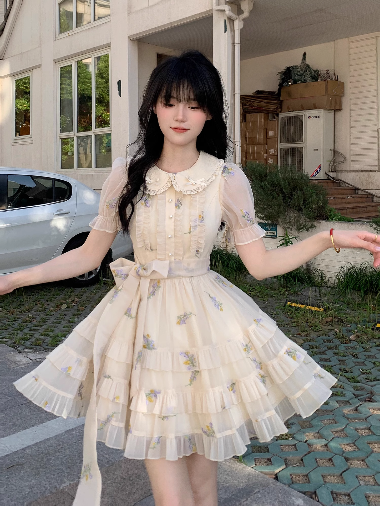Cute Sweet Doll Collar Embroidered Tulle Short Birthday Party Dress YM2040