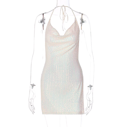 women's new hanging neck tie slit sequin dress sexy dress ,YM22