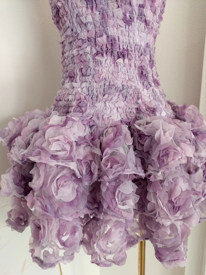 Chic Tulle Three-dimensional Flower Ruffled Party Dress Purple Birthday Outfits YM2096