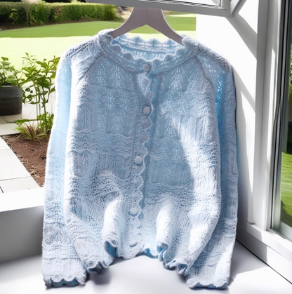 Yellow Hollow Short Sweater Jacket Spring New Japanese Sweet Knitted Cardigan YM2369