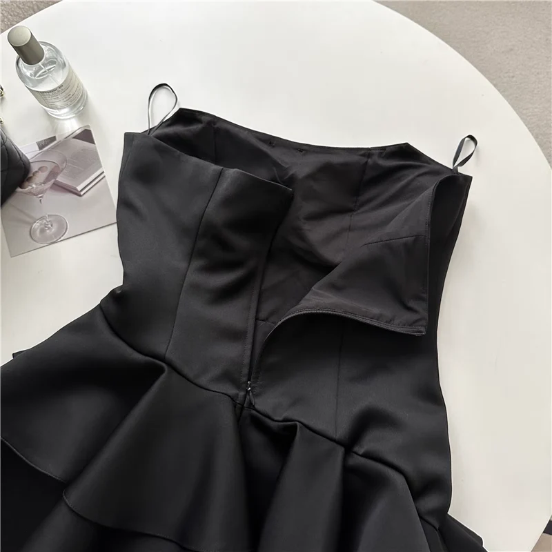 women's black irregular puffy short dress YM728 – ymprom