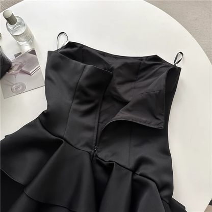 women's black irregular puffy short dress YM728