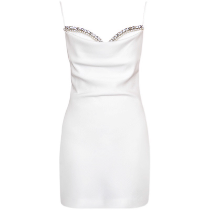Sexy Straps Birthday Dress Off White Satin Beaded Short Party Dress YM2187