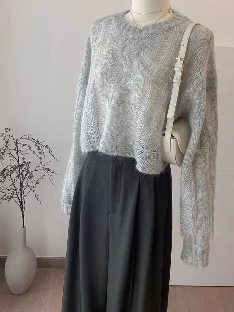 Gray Sweater Design Mohair Hollow Sweater YM1861