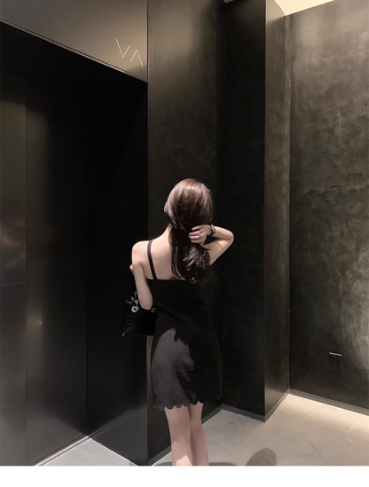 Sexy Mini Birthday Party Dress Off Shoulder Strap Short Black Women Dress YM2177