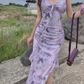 women's summer purple butterfly print suspender dress  YM1265