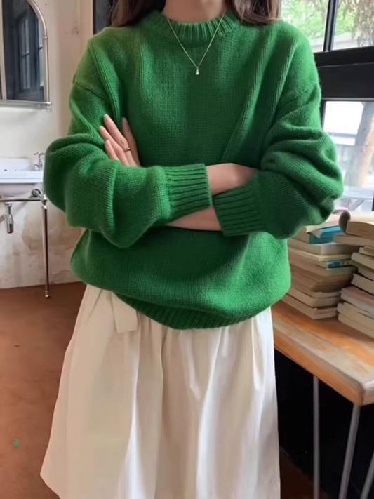 Cute Green Loose-fitting Knit Sweater YM2418