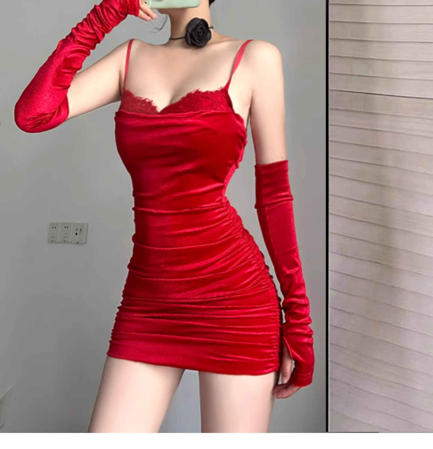Sexy Red Spaghetti Strap Velvet Sheath Cocktail Dress Birthday Outfits YM2195