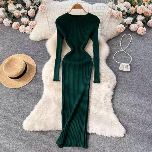 New autumn and winter long-sleeved round neck sexy slim dress YM781