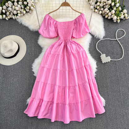 Bubble Square Neck A-Line Dress Seaside Summer Dress , YM277