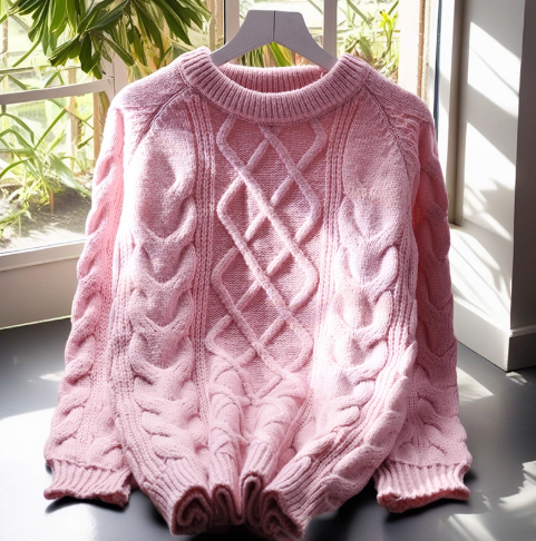 White Thick Cable Pullover Sweater Round Neck Long Sleeve Knitted Sweater YM2380
