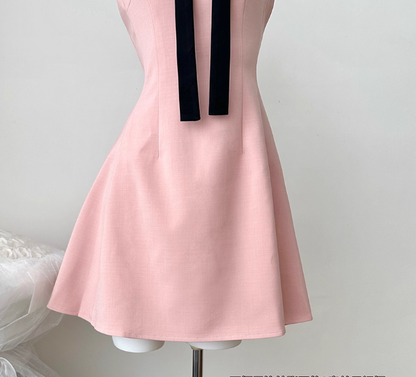 Pink Bow Halter Neck Birthday Dress A-Line Women Dress YM2312