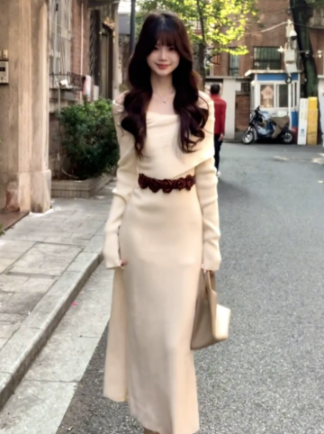 Gentle Ivory Waist Fitted Bateau Sheath Maxi Women Dress Holiday Dress YM2714