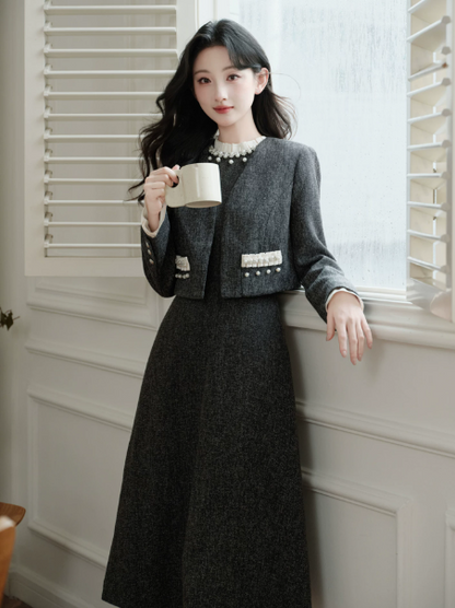 Minimalist Black and White Patchwork Beaded High Collar A-Line Corset Maxi Women Dress Holiday Dress YM2749