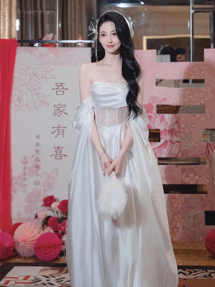 Elegant Wedding Dress Toast Dress White Birthday Party Dress  YM1659