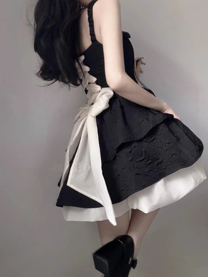 Beautiful Black Bow A Line Vacation Dress Birthday Outfits YM2122