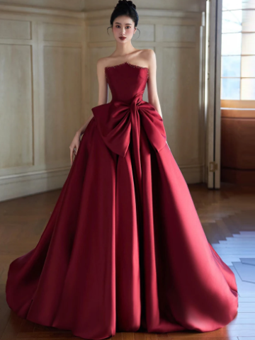 Retro Burgundy Puffy High End Spaghetti Straps A-Line Long Prom Dress Birthday Dress Ball Gown YM2664