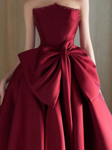 Retro Burgundy Puffy High End Spaghetti Straps A-Line Long Prom Dress Birthday Dress Ball Gown YM2664