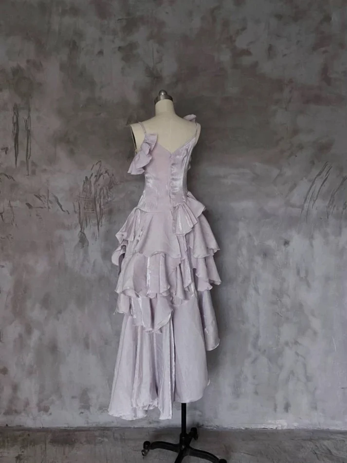 Irregular Ruffled Suspender Prom Dress Long Birthday Dress  YM1627