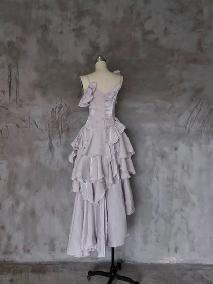 Irregular Ruffled Suspender Prom Dress Long Birthday Dress  YM1627