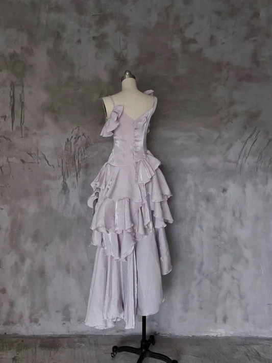 Irregular Ruffled Suspender Prom Dress Long Birthday Dress  YM1627