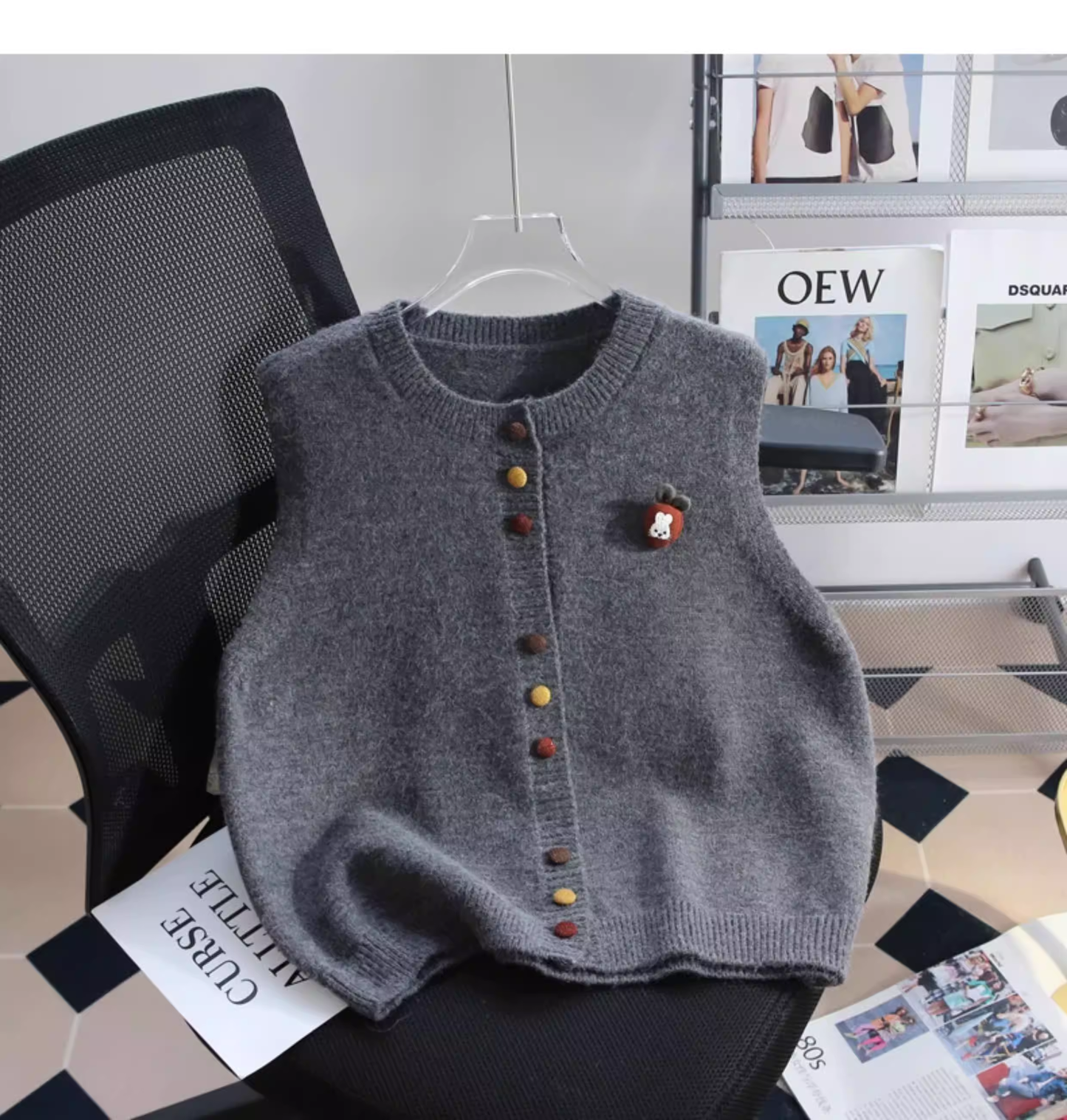 Retro Gray Knitted Vest Sweater YM2448