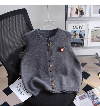 Retro Gray Knitted Vest Sweater YM2448