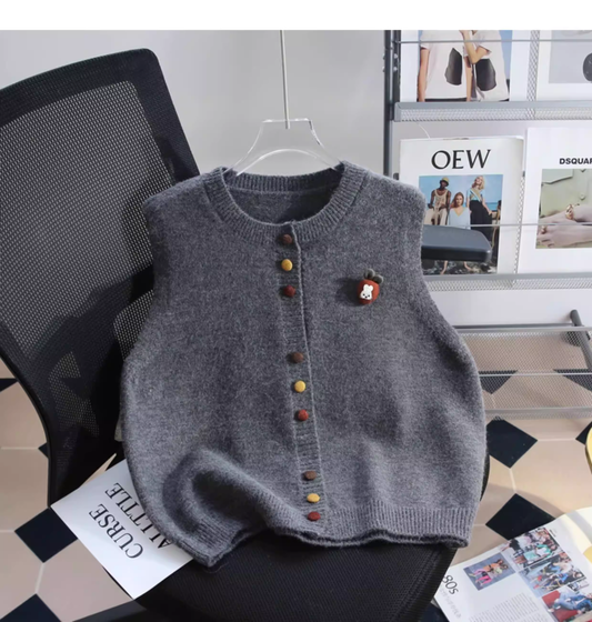 Retro Gray Knitted Vest Sweater YM2448