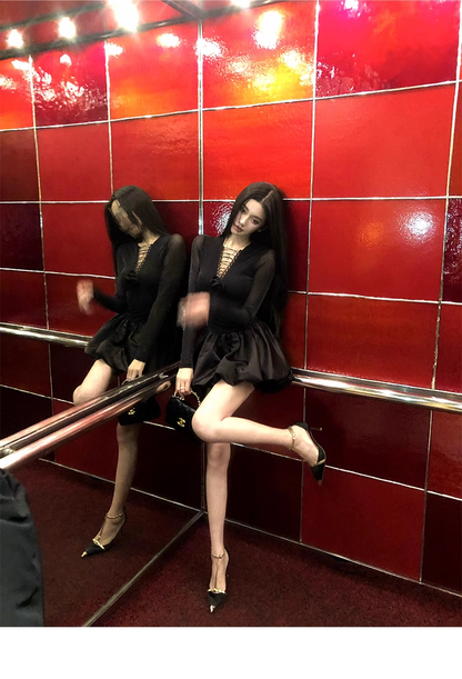 Hollow Neck Birthday Black Party Dress YM1996