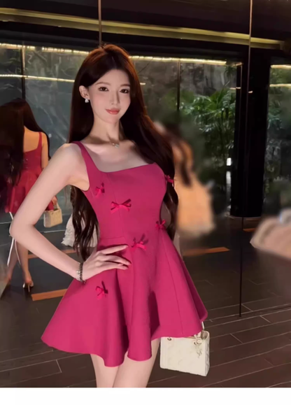 Pink Bow-Tie Sundress Princess Birthday Dress A-Line Mini Dress YM2413