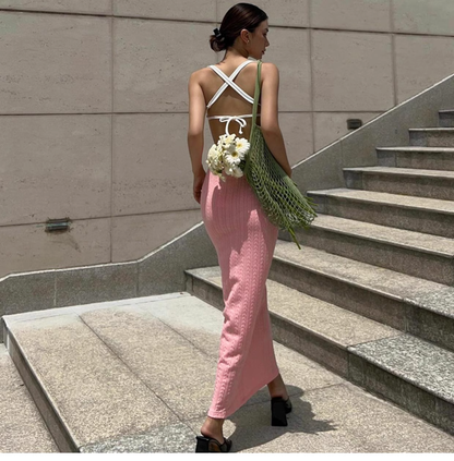 Summer Sexy Hollow Backless Strappy Maxi Dress ,YM08