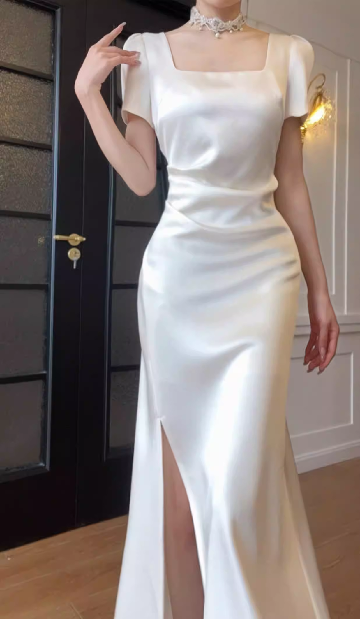 Elegant White Slit Prom Dress Women's Party Birthday Dress YM1697