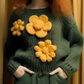 Green big flower sweater YM857
