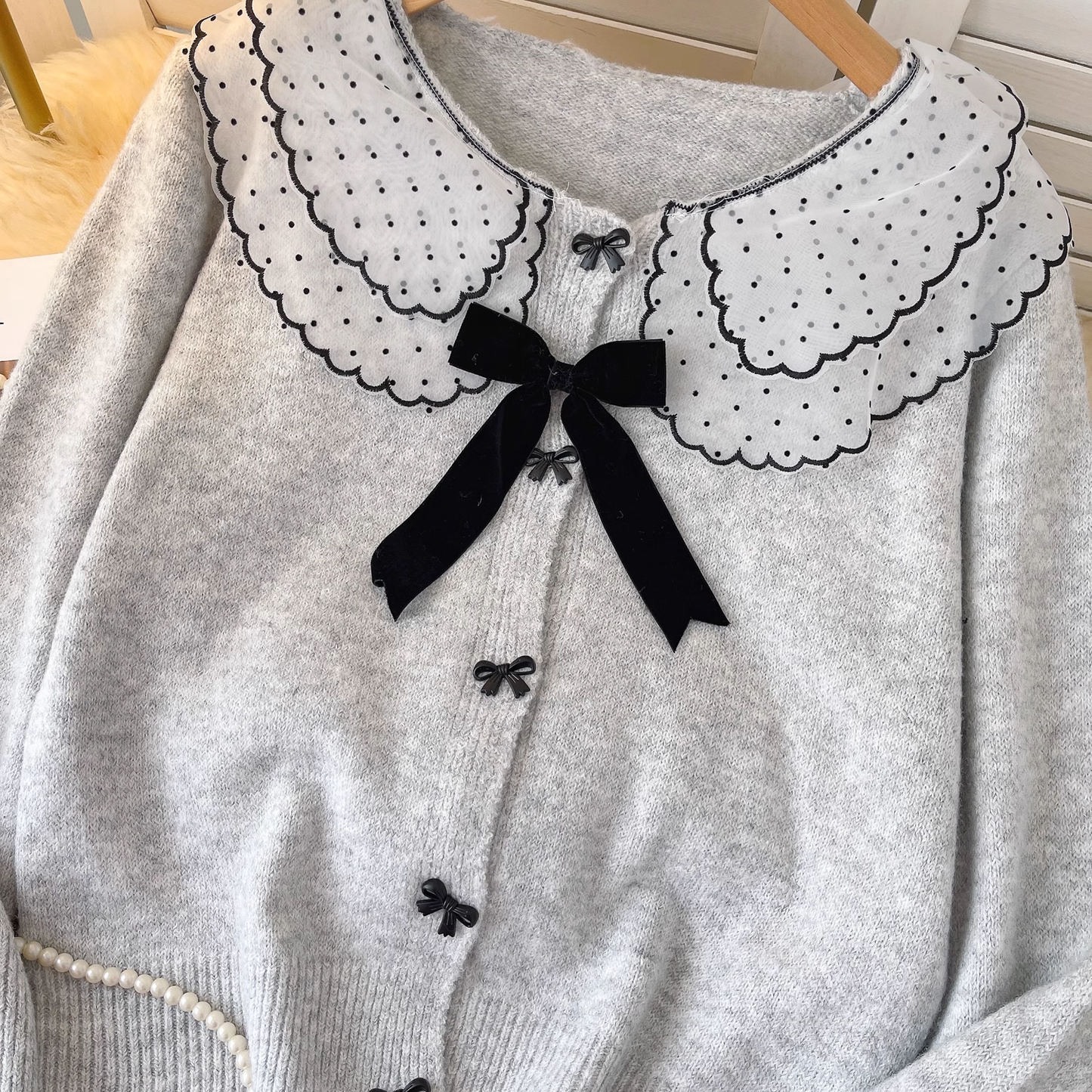Sweet Cardigan Sweater Doll Collar Lace Butterfly Knitted YM1686