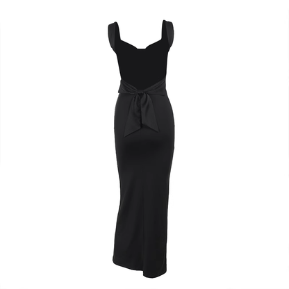 Sexy Black Bow Backless Spaghetti Straps Long  Birthday Dress Holiday Dress YM2223