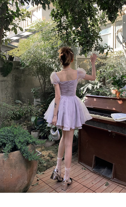 Blue Short Sleeves Spaghetti Straps Birthday Party Dress YM1972