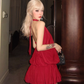 Red Halter Backless Short Prom Dress Birthday Outfits YM2012