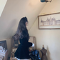 Women's Autumn Long-Sleeved Black Velvet Mini Dress Birthday Outfits YM1753