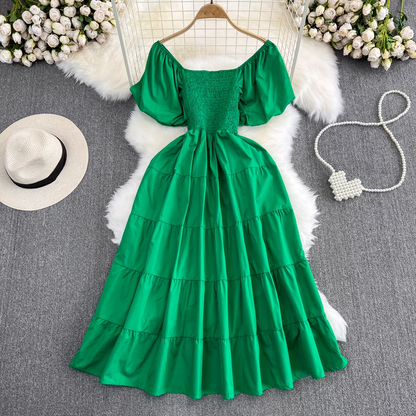 Bubble Square Neck A-Line Dress Seaside Summer Dress , YM277